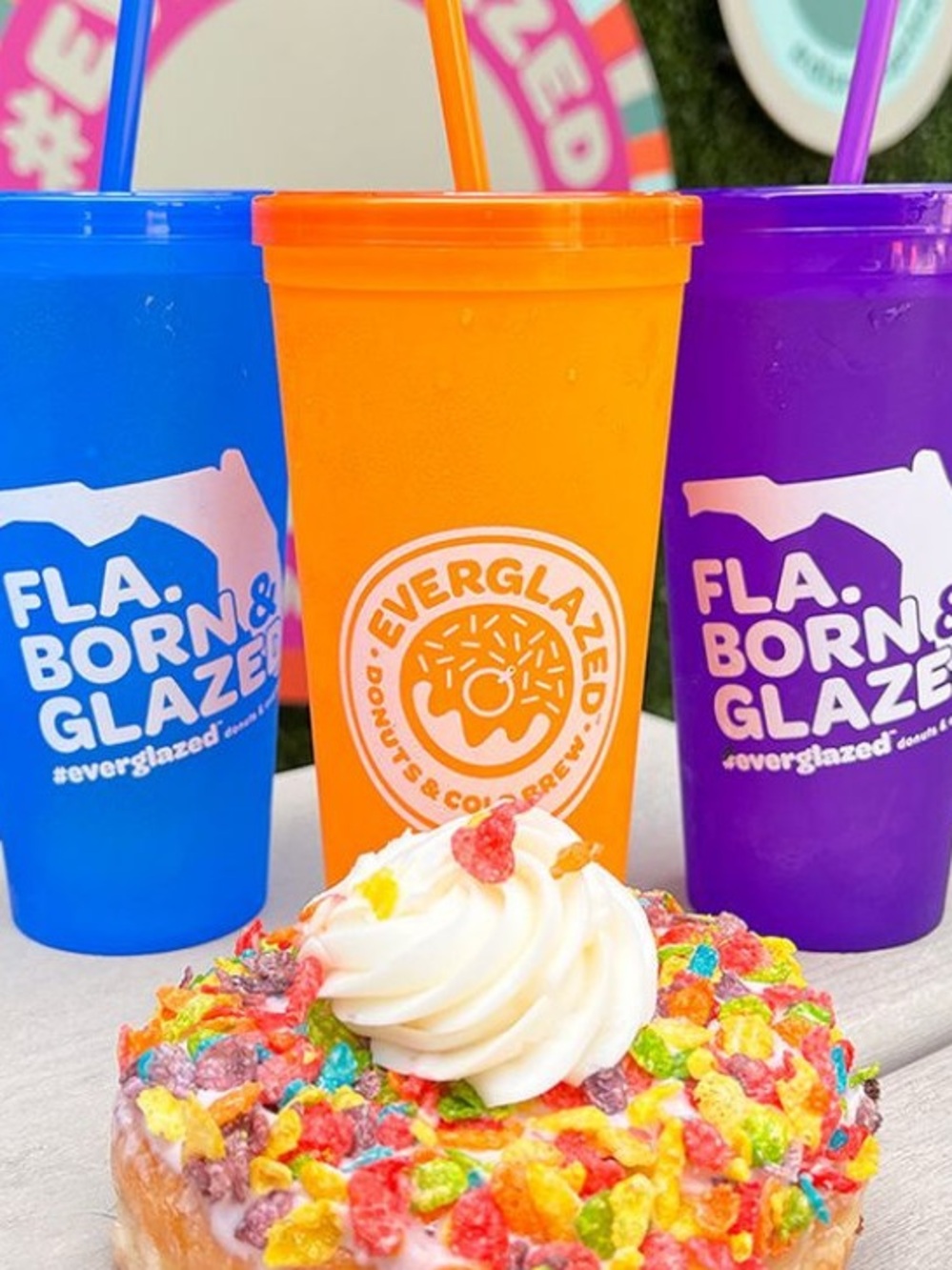 Disney Springs Everglazed Donuts Plastic Orange Souvenir Cup with Straw & Lid